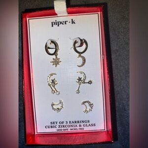 BNIB Piper Gold and Silver Star and Moon 3 sets of Earrings $55